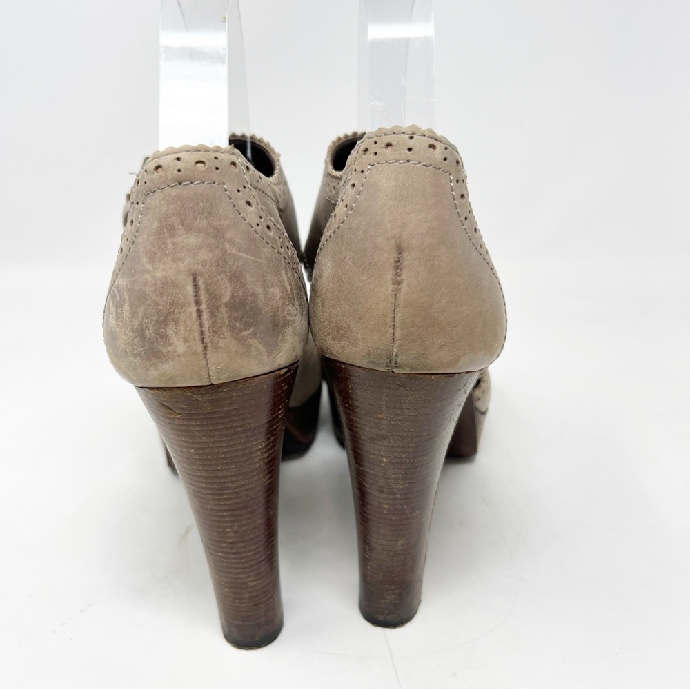 HALOGEN TAUPE BROWN DOUBLE BUCKLE LEATHER PLATFORM HEELS LYNDEN WOMENS SZ 9 - Picture 4 of 10
